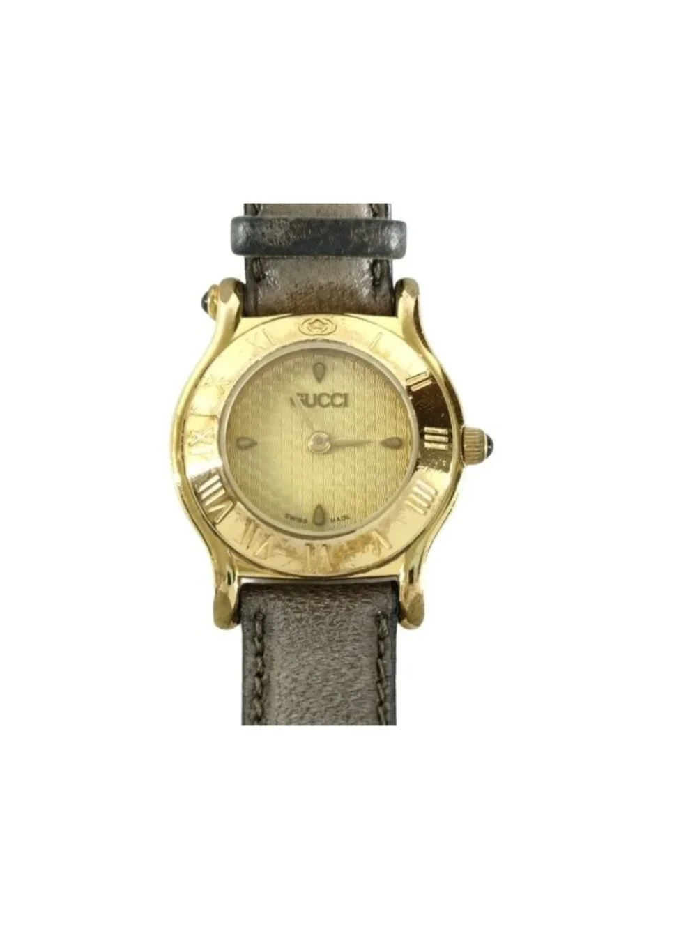 Gucci Watch Gold Brown Stainless Steel Leather